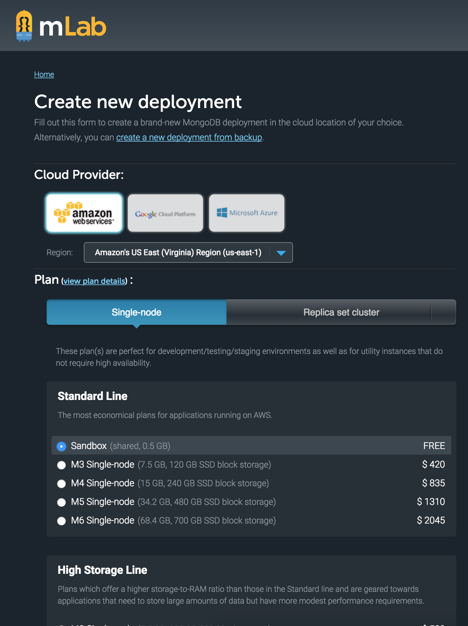 mLab Create deployment